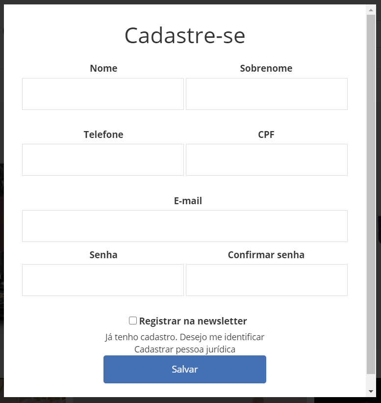 Modal de identificação – Betalabs