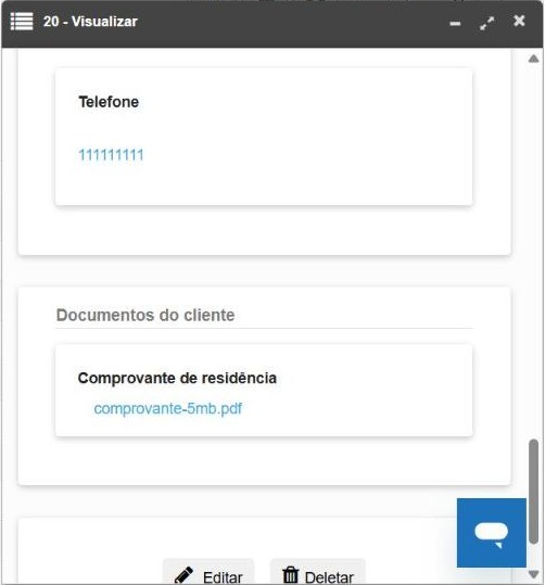 Ficha do cliente com o arquivo recebido